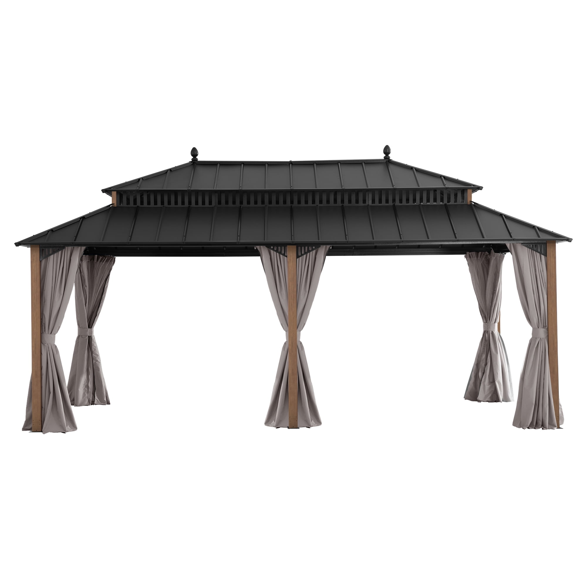 Sunjoy 20x12 Outdoor Gazebo, Steel Hardtop Clearance Gazebo with Curtain and Netting ,Kingston Series
