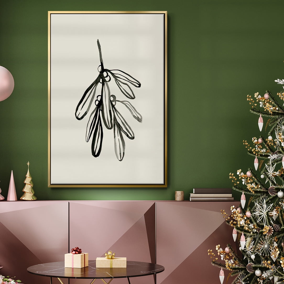 Mistletoe Sketch I - Framed Gallery Wrapped Holiday Canvas - 17 x 25 - Gold Frame