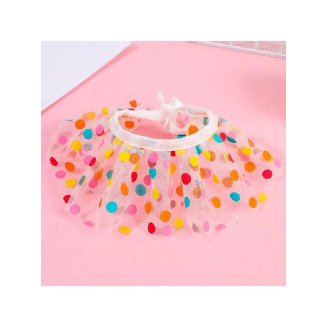 Pet Polka Dot Mesh Ruffle Collar With Birthday Hat Set, Cat & Dog Colorful Ball Bib Necklace Ins Headwear