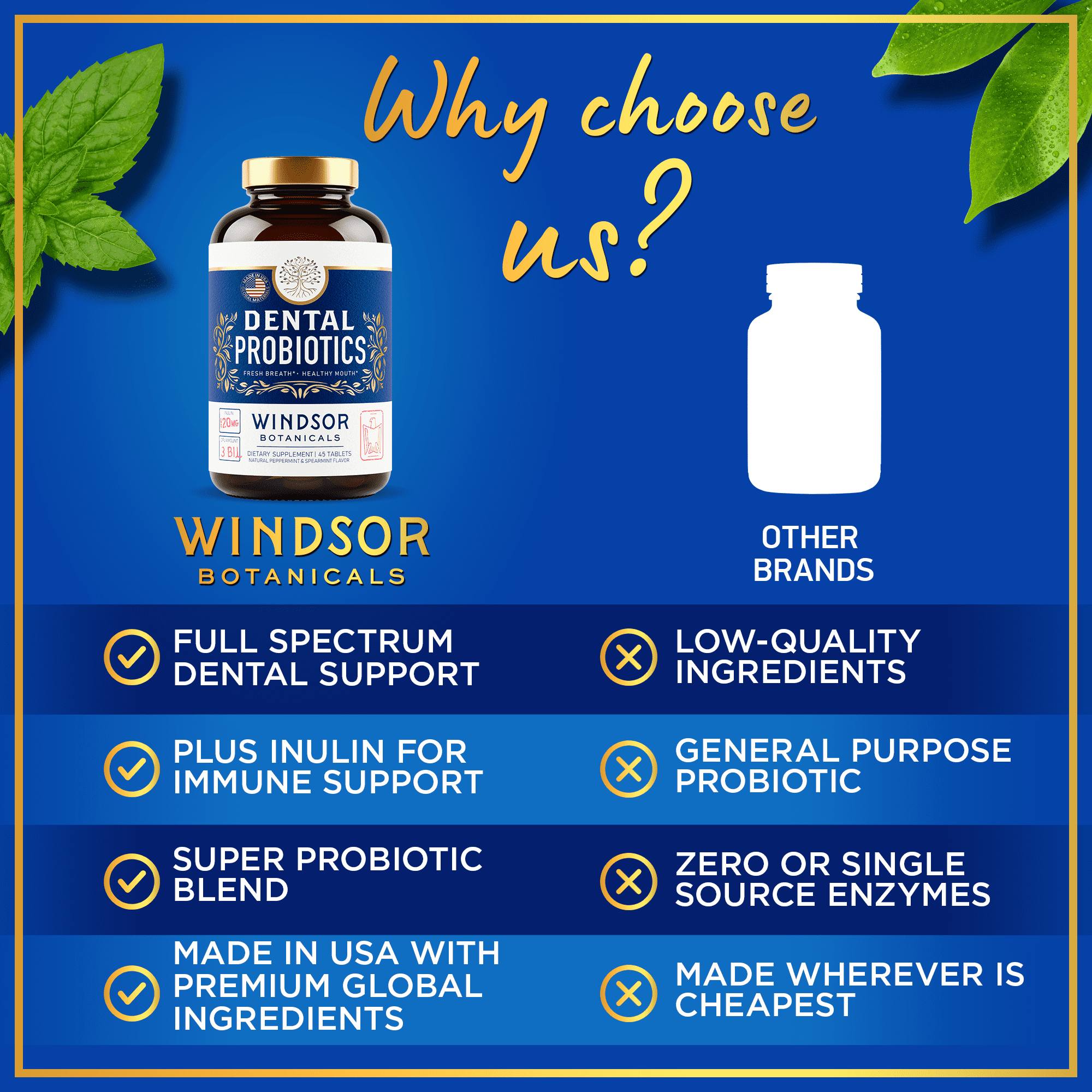 Windsor Botanicals Dental Probiotics for Bad Breath - 3bn CFU - 45 Tablets
