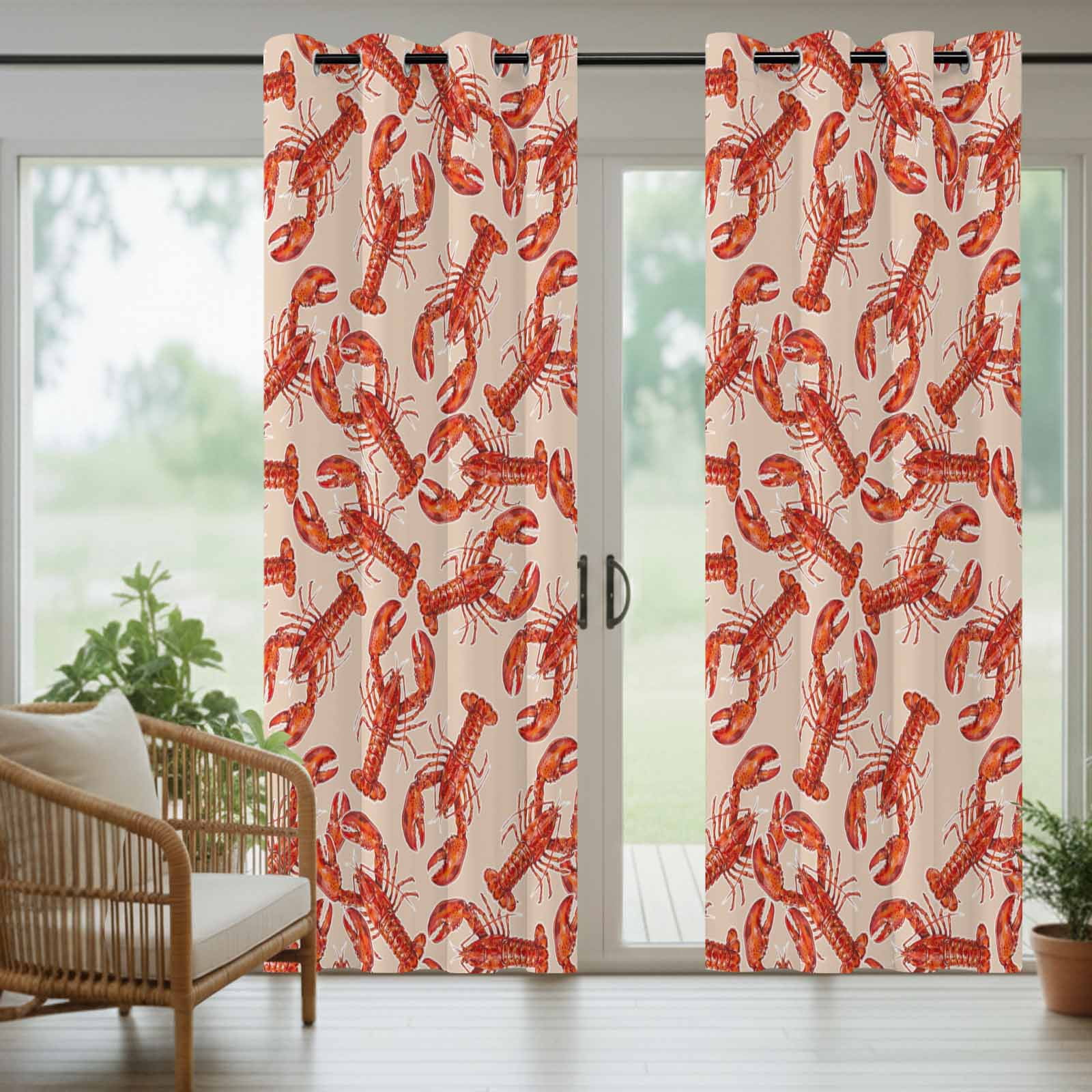 Red Lobster Outdoor Curtains for Patio, Summer Crawfish Ocean Animal Minimalist Art Retro Sunshade Privacy Drapes Grommet Waterproof Outside Curtains for Porch/Cabana/Balcony 54"x 108", 1 Panel