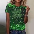 thumbnail image 2 of Tnhcen Women's St. Patrick's Day Four Leaf Clover Print Short Sleeve Round Neck Green Top, S-5XL Plus Size Soft Stretchy Casual Holiday Outfit Shirt – Festive Shamrock Design, 2 of 6