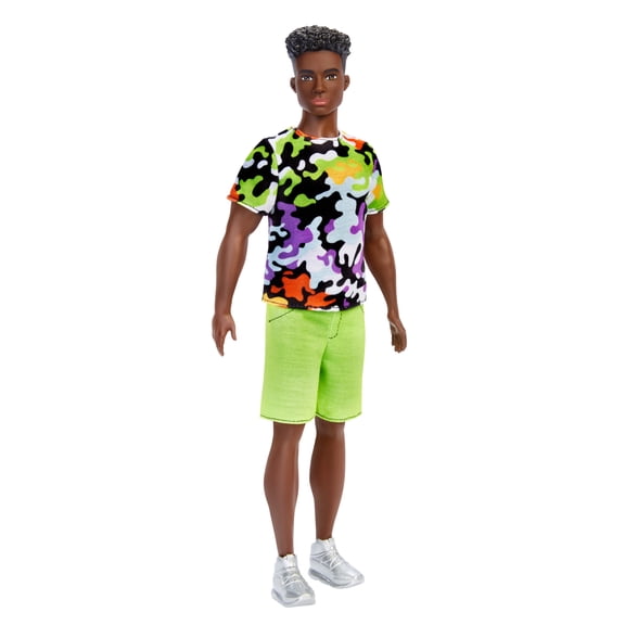 Barbie Ken Fashionistas Doll #123, Broad with Black Curly Hair in Multi-Colored Shirt & Shorts