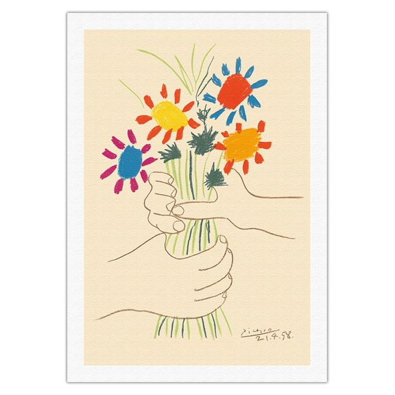 The Bouquet of Flowers (Le Bouquet De Fleurs) - From an Original Color Lithograph by Pablo Picasso c.1958 - Fine Art Rolled Canvas Print 27in x 40in