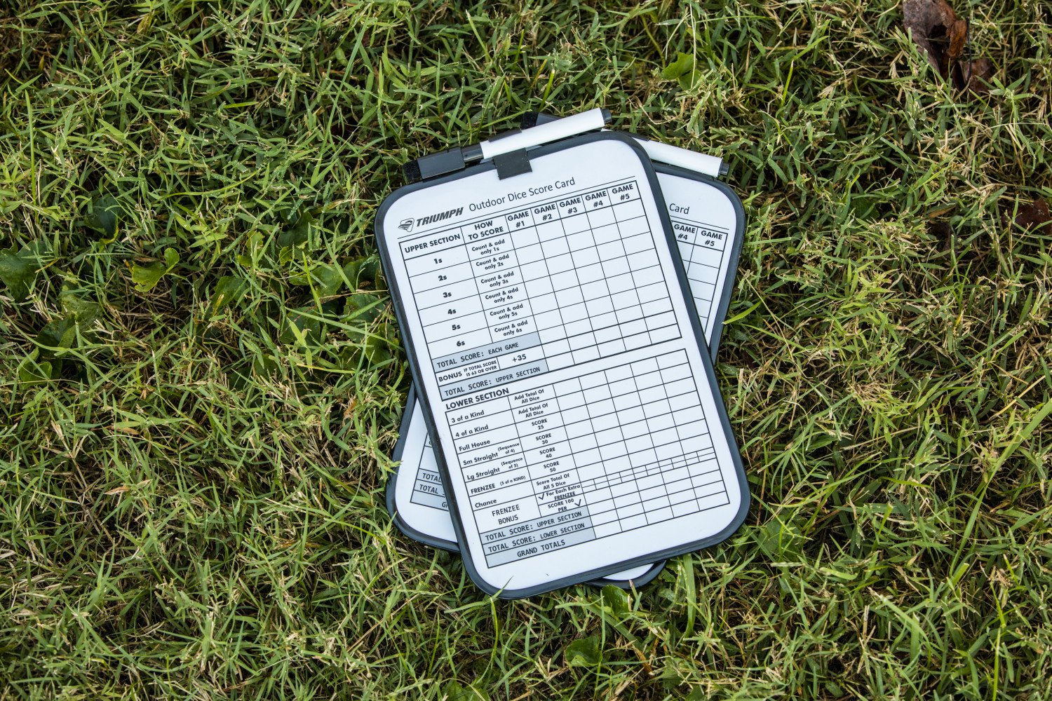 Triumph Big Roller Six Large Wooden Lawn Dice Set for Outdoor Use with Included Dry-Erase Scorecards, Markers, and Carry Bag