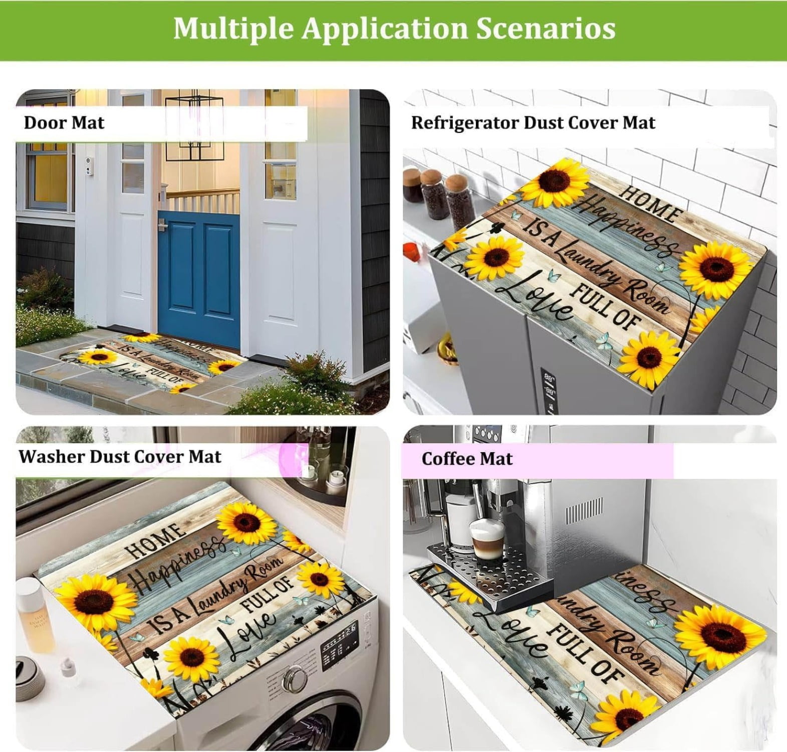Vintage Sunflower Washer Dryer Top Cover, Retro Farmhouse Non-Slip Washing Machine Mat, Laundry Room Countertop Protector Pad, 23.6" x 19.7"
