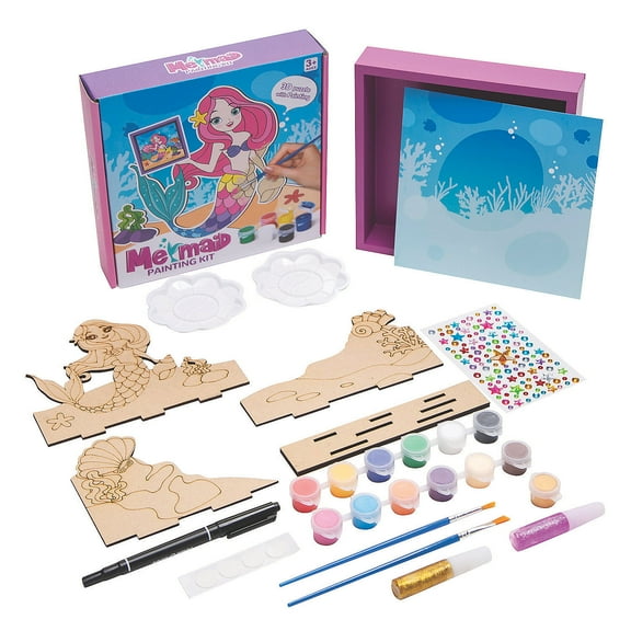 Fun Express 8 3/4" x 8 3/4" DIY Wood Mermaid Frame 3D Puzzle Kit - 14 Pieces