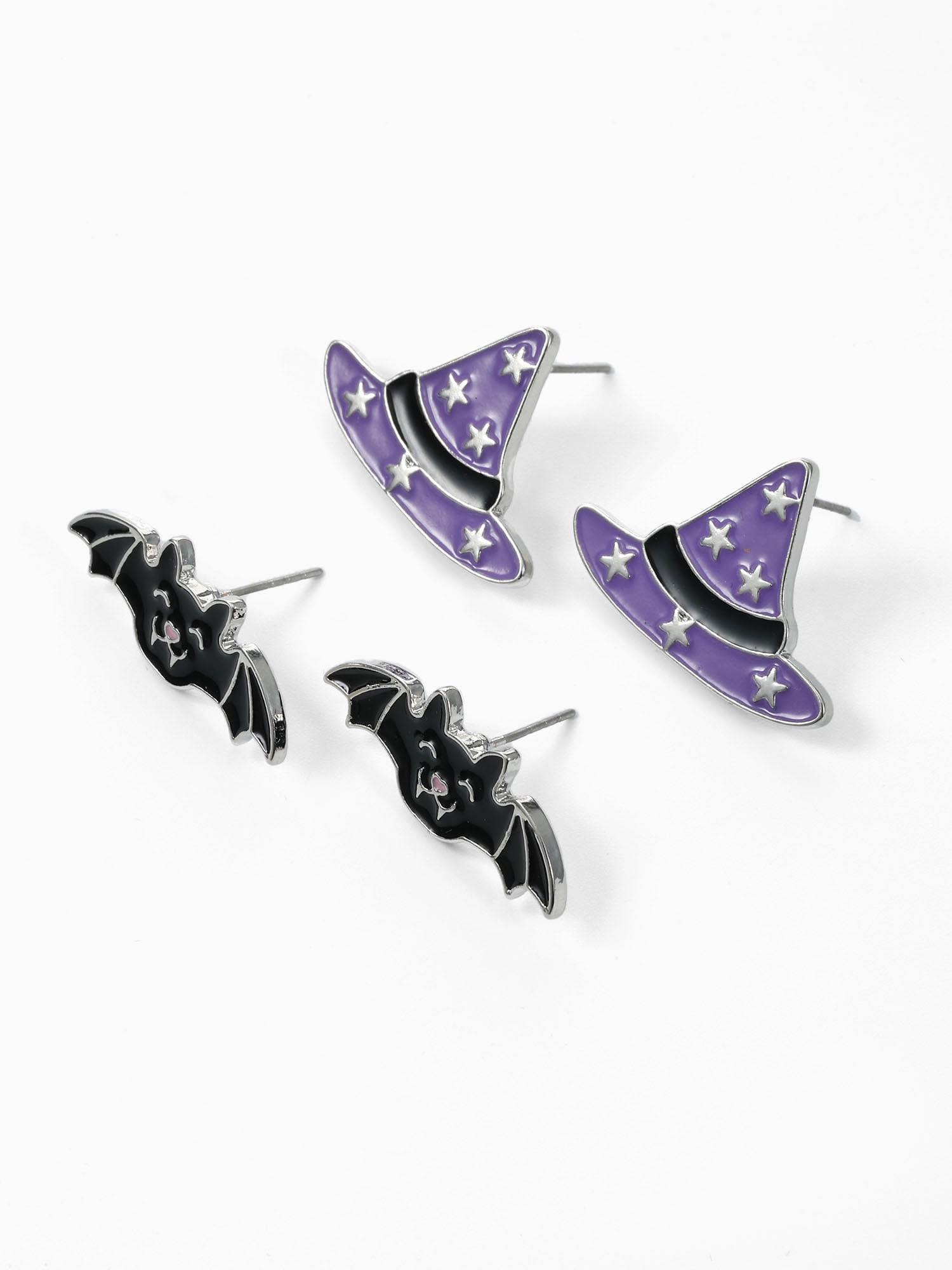 Way to Celebrate Bat & Witch Hat Halloween Stud Earrings, 2 Pairs