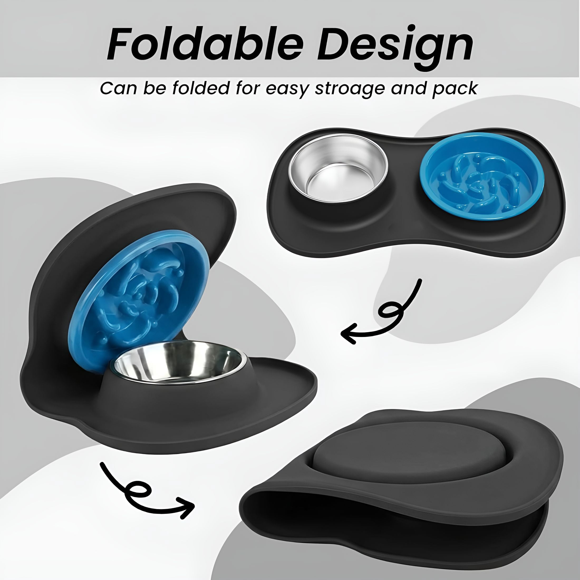 ACDANC Slow Feeder Dog Bowls Stainless Steel Food and Water Bowl Set 3 in 1 No Spill Waterproof Silicone Pet Food Mat Puppy Feeding Station for Large Medium Small Breed Non Slip Metal Dish Tray