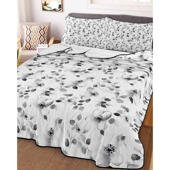 Gray Botanical Twin XL Size Down Alternative Comforter,Lightweight Comforter Quilt Bedding Set with Pillow Shams Retro Blossom Floral Farmhouse Wildflower Bed Comforter Duvet Insert 68"x98"