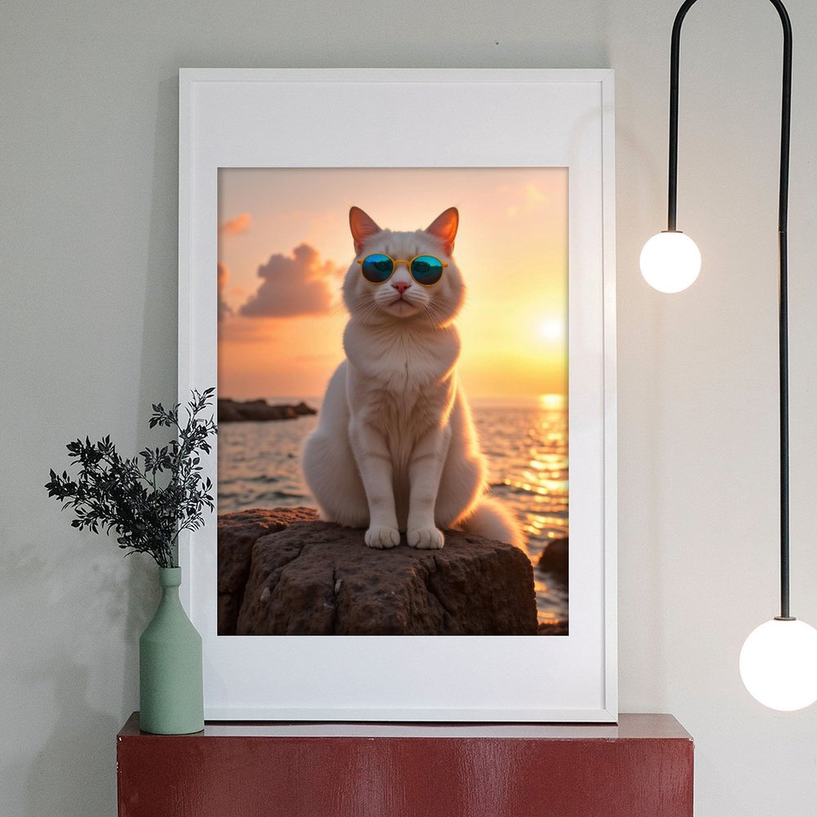 Diamond Art Kit for Adults, Cat Sunglasses Sunset Ocean Rock Diamond Painting for Adults Beginners, DIY Diamond Art Painting Kits, 5D Diamond Painting Crafts for Home Decor 12x16 Frameless