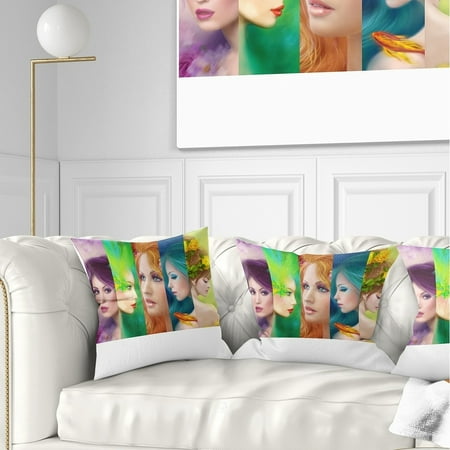 UPC: 0645466419104 | DESIGN ART Designart Beautiful Women Face Collage Abstract Portrait Throw Pillow 18 in. x 18 in. Medium