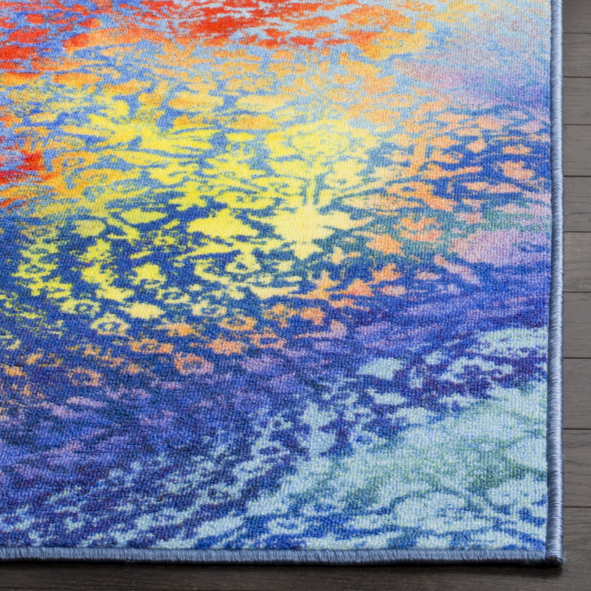 SAFAVIEH Painted Brush Lilly Novelty Area Rug, Blue/Coral, 5'1" x 7'6"