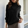 thumbnail image 2 of successthop Knitted Sweaters Women Cable Knit Long Sleeve Tops Crewneck Pullover Outwear Ribbed Cuff Solid Clothes Black, 2 of 8