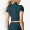 thumbnail image 4 of Women's Rib Knit Seamless Short Sleeve High Neck Cropped Sports Jacket-Small, Blue, 4 of 6