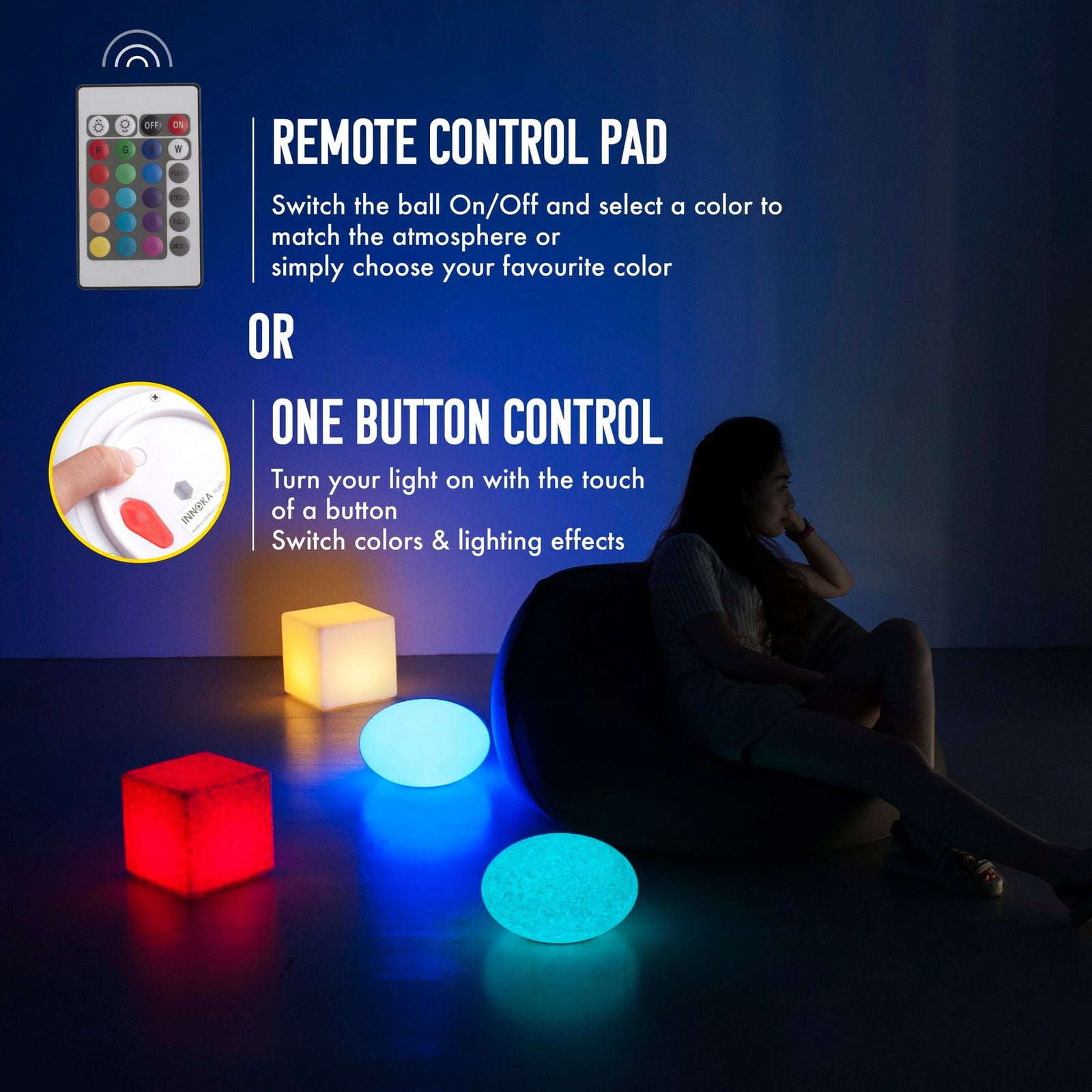 Party 16 RGB Color Changing 4 Lighting Effects for Pool Bedroom INNOKA LED Cube Light: 8-inch IP65 Waterproof Outdoor Cordless & Rechargeable Decorative Dimmable Mood Lamp with Remote Control 