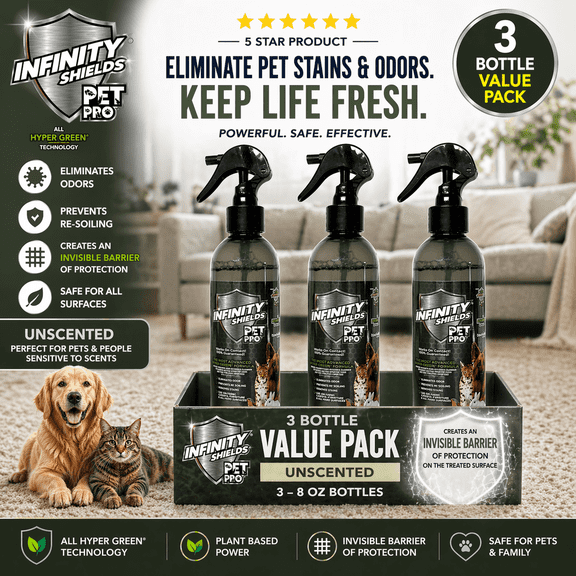 Infinity Shields PetPro, Pet-Safe, Odor Eliminator, Surface Protectant Spray, 8 oz, Unscented (Value 3 Pack)