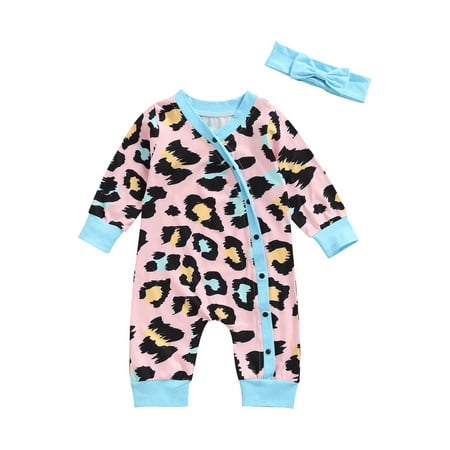 

MERSARIPHY Floral Print V-Neck Long Sleeve Baby Romper+ Solid Color Headband