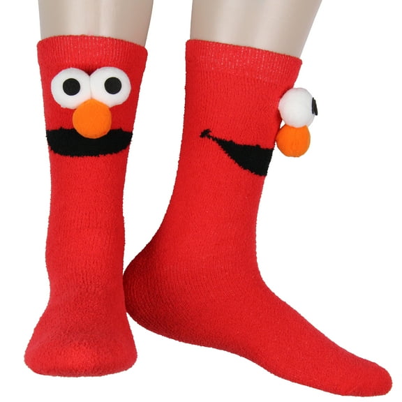 Sesame Street Socks 3D Eyes Elmo Adult Chenille Fuzzy Plush Crew Socks For Men Women 1 Pair