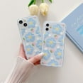 thumbnail image 2 of Flower Case for iPhone 13 Pro Max, Cute Blue Flower Strawberry Pattern Curly Wave Frame Shape Lace Design Phone Case Clear Slim Soft Shockproof Protective TPU Cover for Women Girls - Blue, 2 of 12