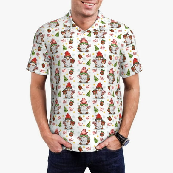 Saiise Merry Christmas Santa Print Mens Golf Shirt Moisture Wicking Quick-Dry Print Performance Polo Shirts for Men-Medium