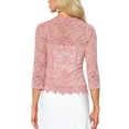 thumbnail image 3 of Floral Lace Shrugs for Women's Evening 3/4 Sleeves Formal Elegant Bolero Cardigan XL Pink, 3 of 6