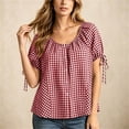 thumbnail image 6 of cocolona Womens Summer Plaid Tops Crew Neck Short Sleeve Tie Button Shirts Dressy Casual Loose Blouses, 6 of 6