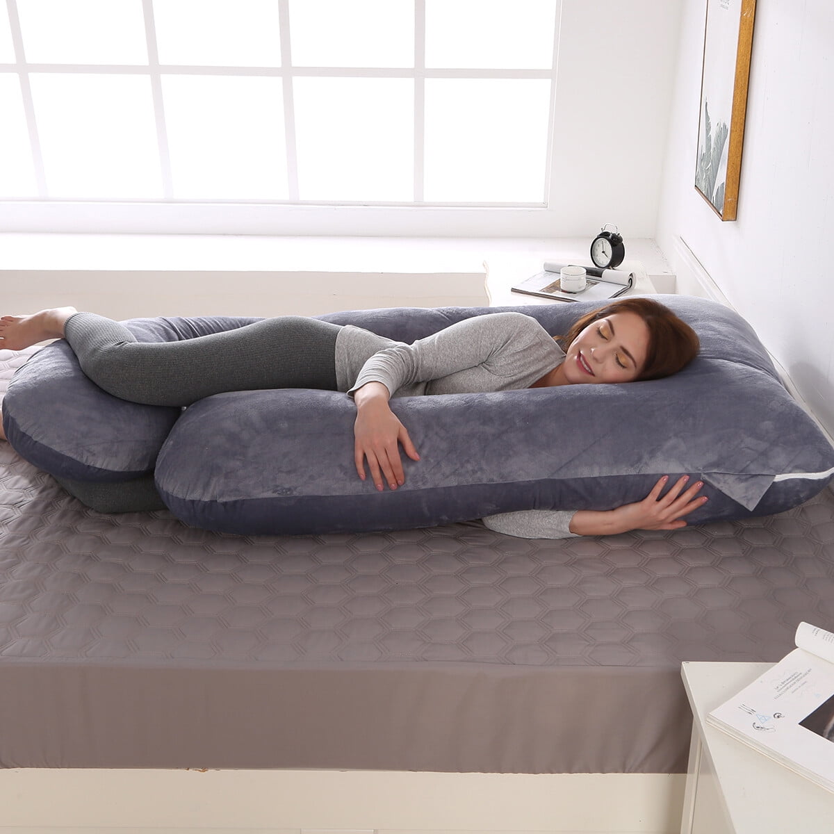 TOPCHANCES Pregnancy Pillow, J Shaped Full Body Soft Maternity Pillow with Removable Velvet Cover, 27*57inch, Dark Gray
