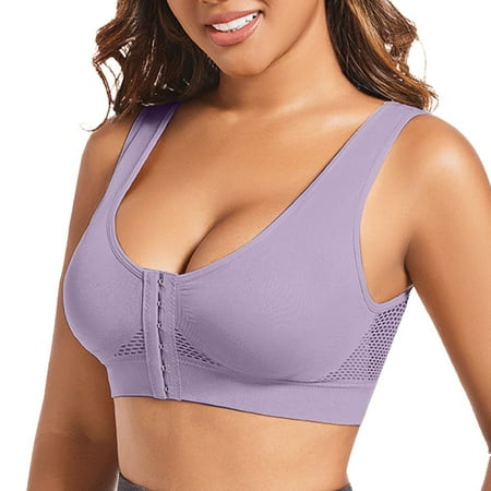 ASFGIMUJ Bras For Women Full Coverage Casual Hollow Out Button Breathable Sport Bra Top Underwear Without Steel Ring Gathering Comfort Bra