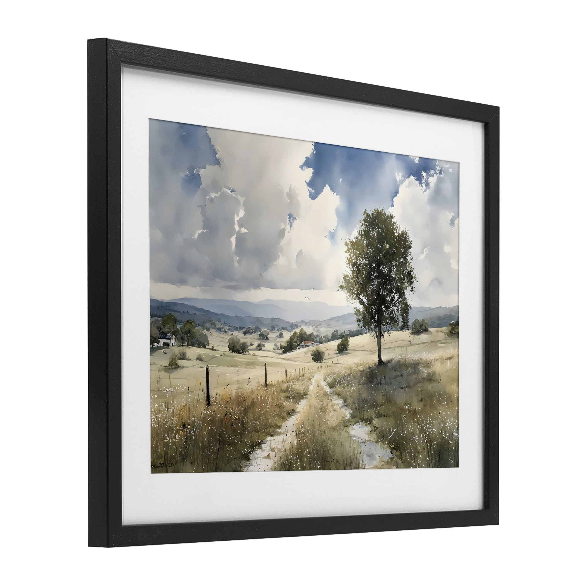 Stupell Industries Wagon Road Through Meadow Black Framed Print Under Glass, design by Franklyn Gregory