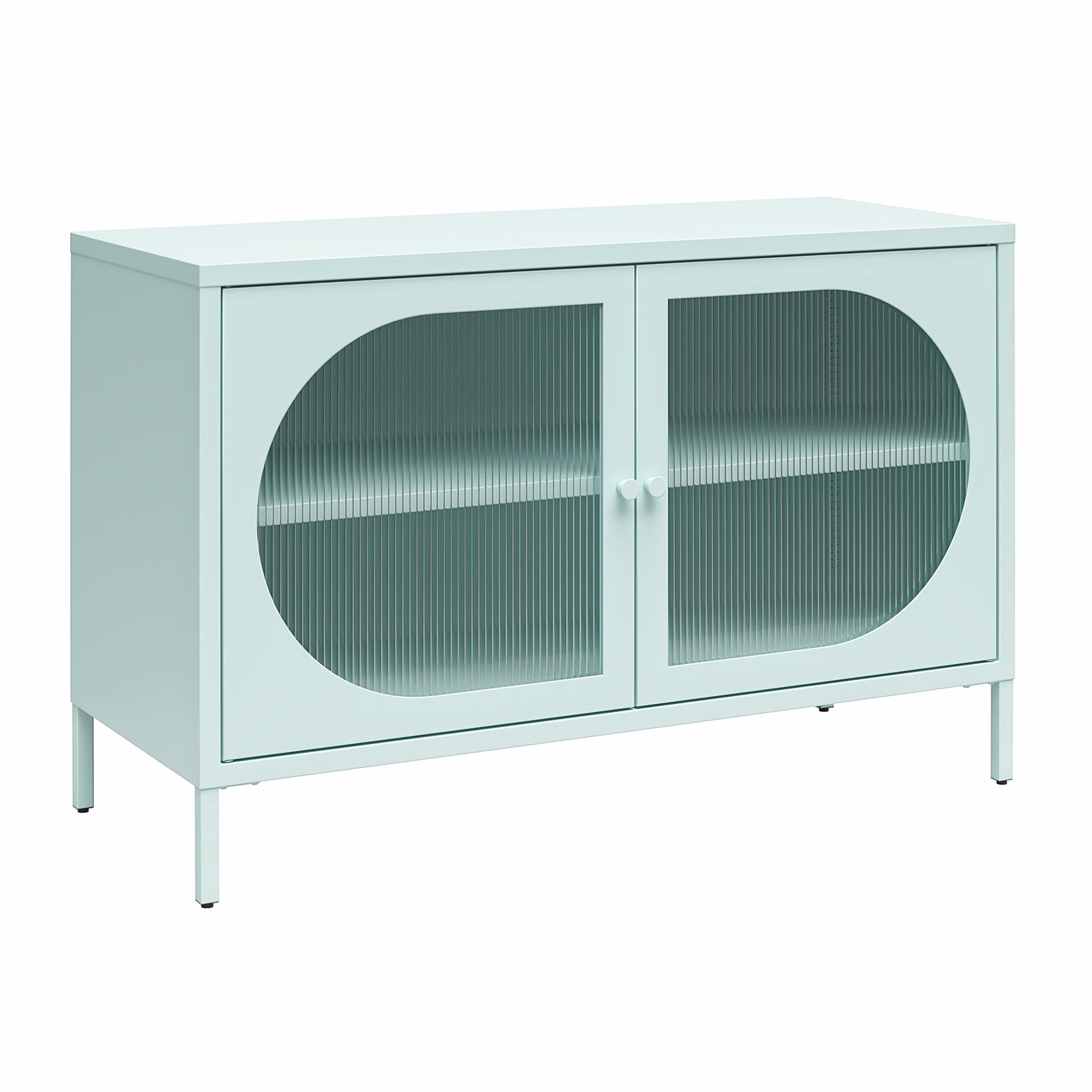 Mr. Kate Luna Wide 2-Door Accent Cabinet with Fluted Glass, Sky Blue