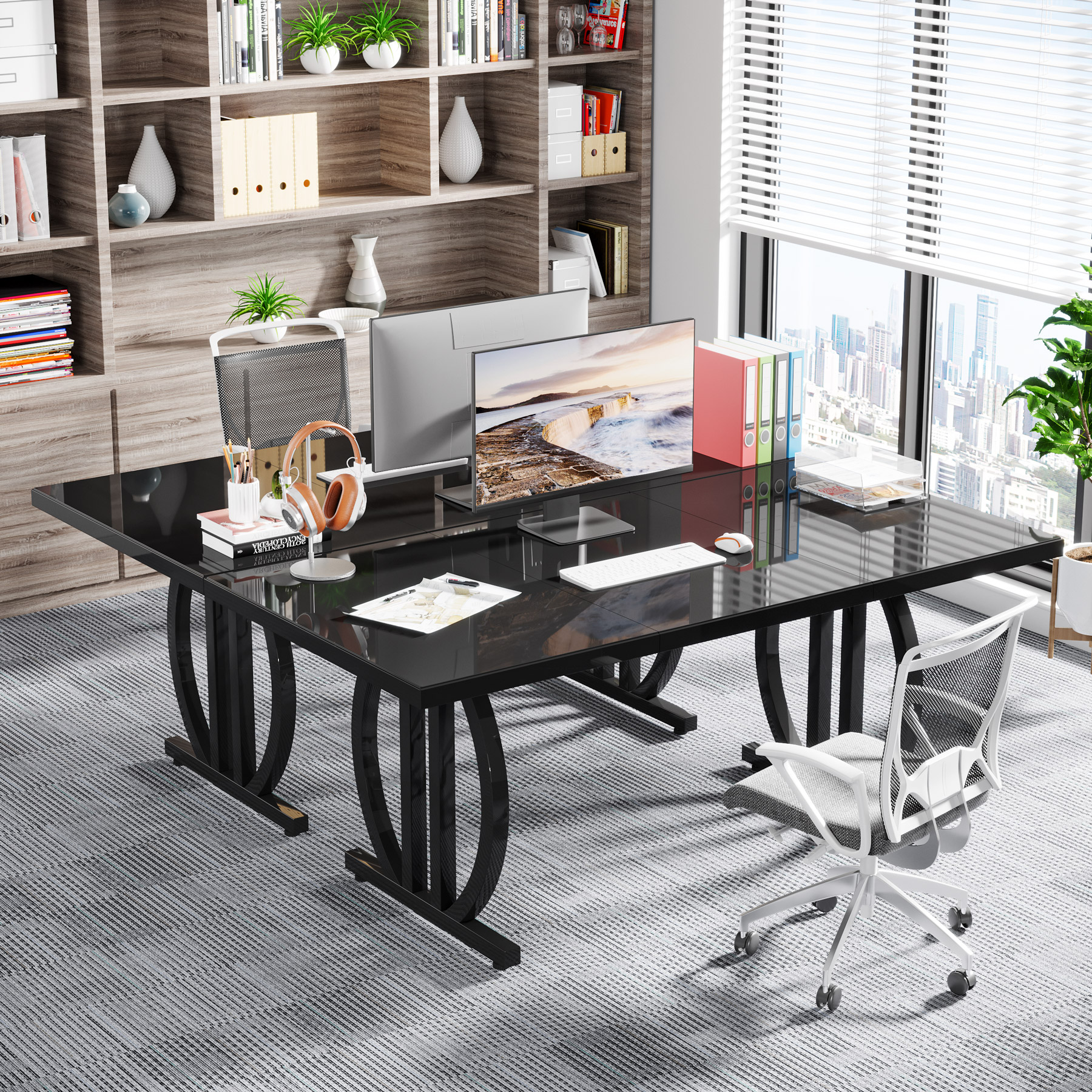 Tribesigns Modern Computer Desk,  63 Inch Rectangular Executive Table with Metal Frame for Home Office, Living Room, Black