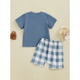 thumbnail image 6 of Baby Toddler Boys Summer Shorts Clothing Set, 6 9 12 18 24 Months Short Sleeve Embroidery Letters T-shirt with Plaid Shorts Outfit, 6 of 9