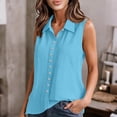thumbnail image 2 of Women Collared Button down Blouse Sleeveless Cotton Linen Casual Loose Fit Tank Tops Dressy Business Casual Summer Shirts XL, 2 of 8