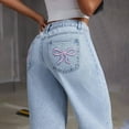 thumbnail image 6 of WTOBBY Women's Bow Embroidered High Waist Straight Leg Loose Jeans, Sweet and Spicy Style Denim Trousers for a Trendy Look, Comfortable Fit with Decorative Bow,Light Blue S, 6 of 6
