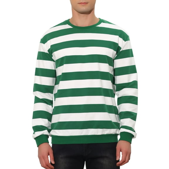 INSPIRE CHIC Men's Striped Sweatshirt Regular Fit Round Neck Long Sleeves Printed Pullover Sweatshirts M Green White