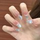 thumbnail image 1 of Early autumn light luxury handmade chic French nails, 3D glitter heart rhinestone pearl plaid. 10pcs S, tool kit included, JHA327 Pink Blue Leopard., 1 of 5