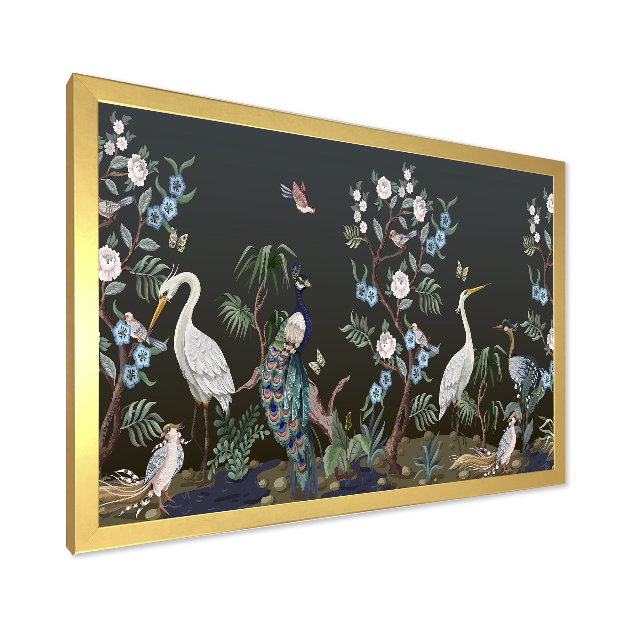 Designart 'Chinoiserie With Peonies and Birds IV' Traditional Framed Art Print
