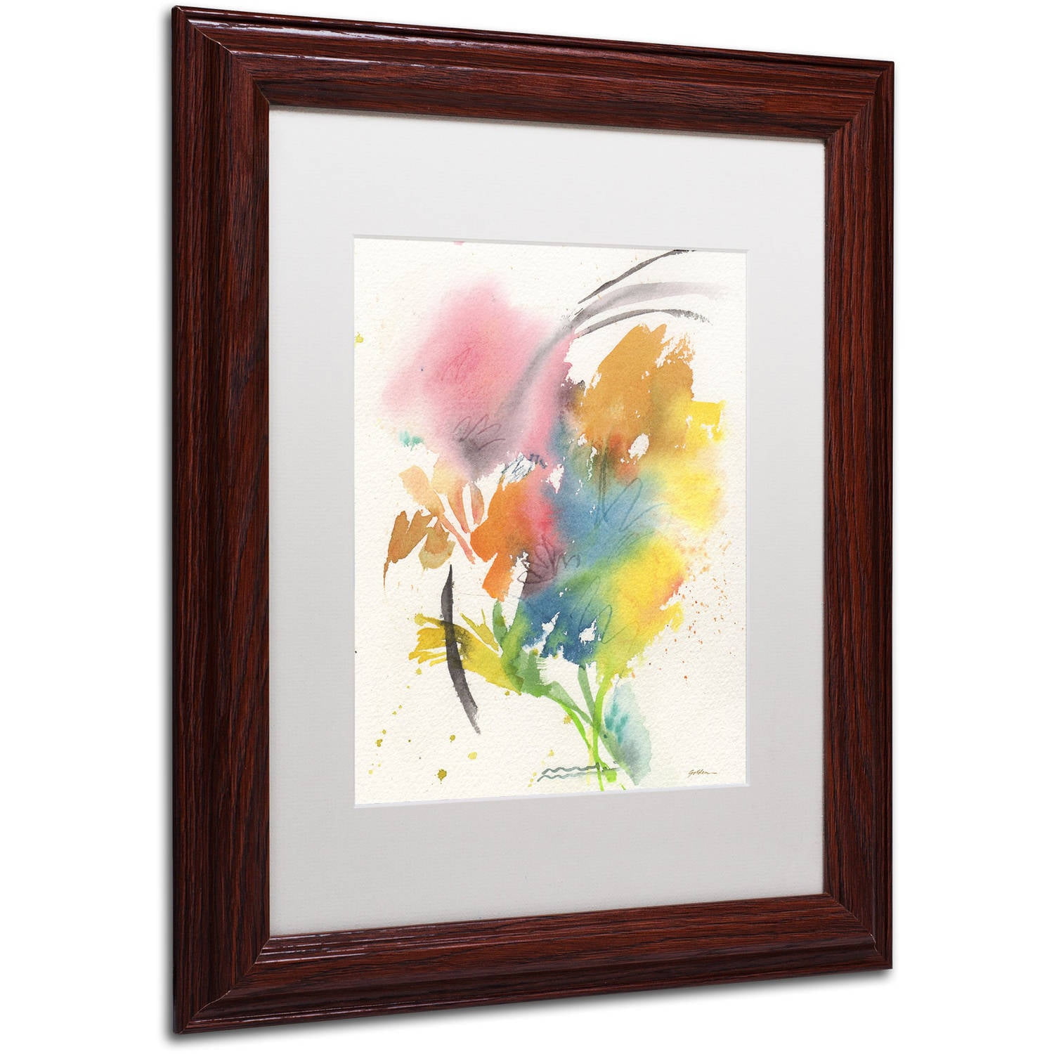 Trademark Fine Art "Rainbow Bouquet" Canvas Art by Sheila Golden, White Matte, Wood Frame