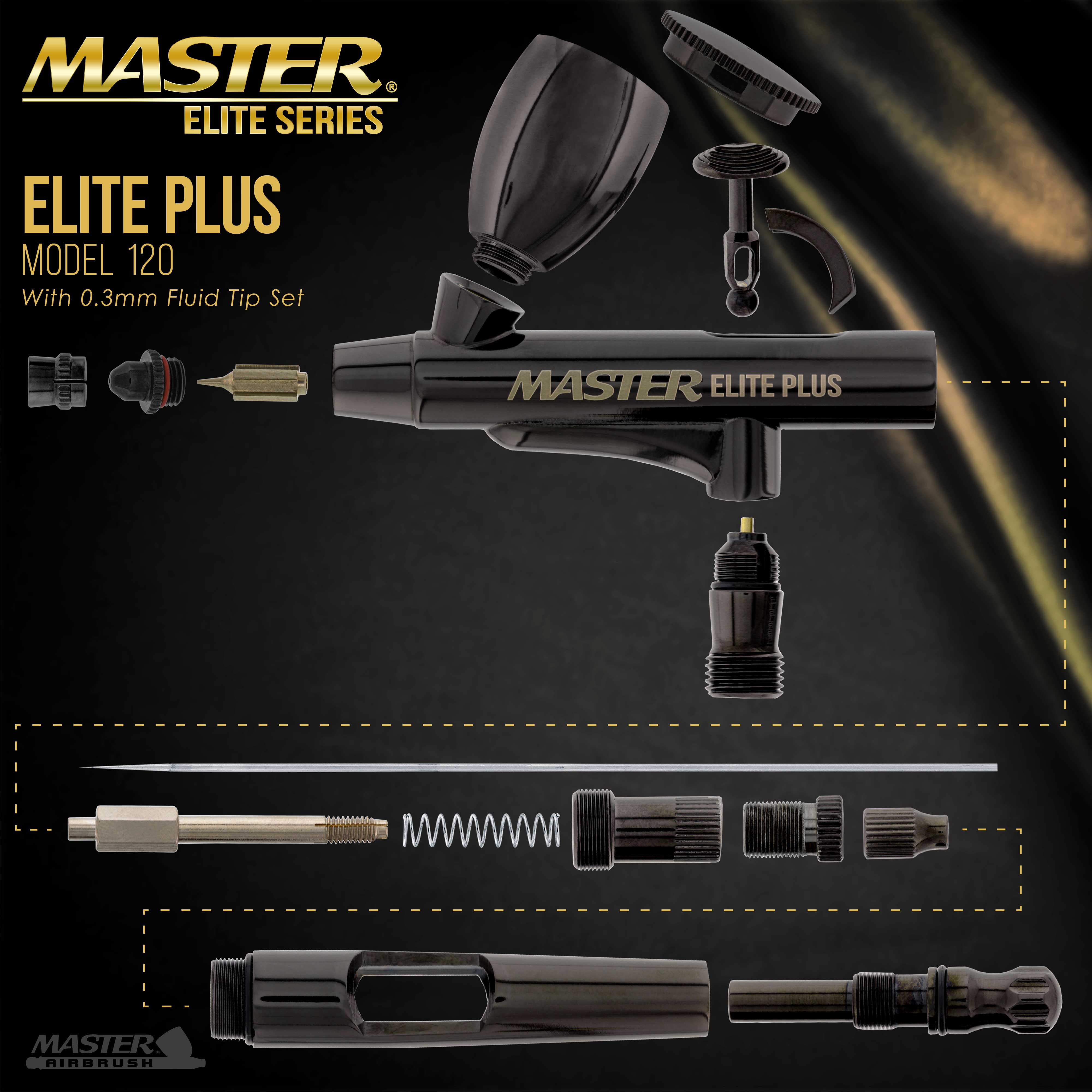 Master Airbrush Cool Runner II Dual Fan Air Compressor System Kit with Master Elite Plus Elite Level Performance Airbrush Set, Case, Dual-Action, 0.3mm Tip, 2 Cups, 6 Color Acrylic Paint Artist Set