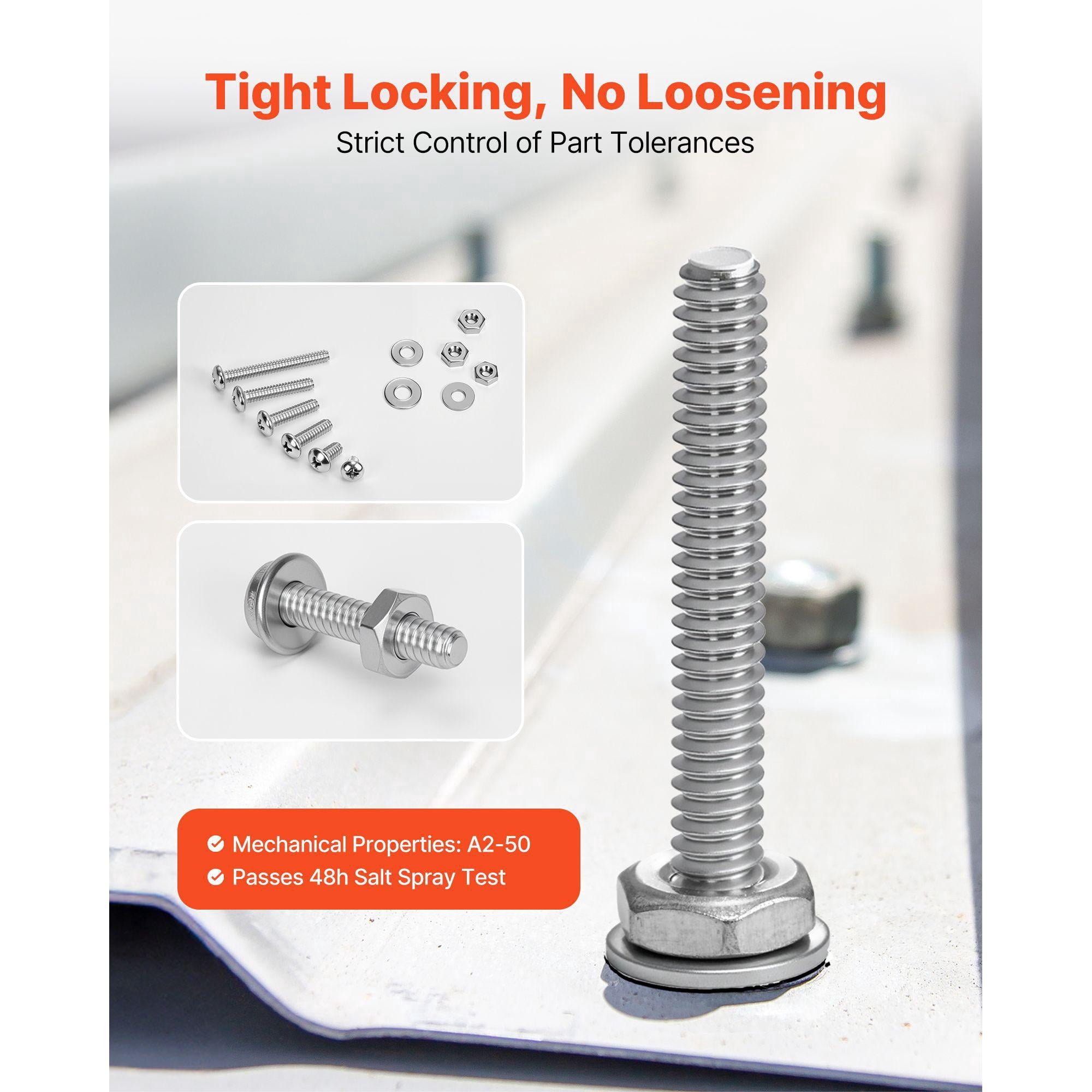 1110 Pcs Bolts Nuts Assortment Kit Imperial Machine Screws Flat Washers Stainless Steel 10 24 8 32 2 56 6 32 4 40 for Furniture Equipment Vehicle Assembly Silver