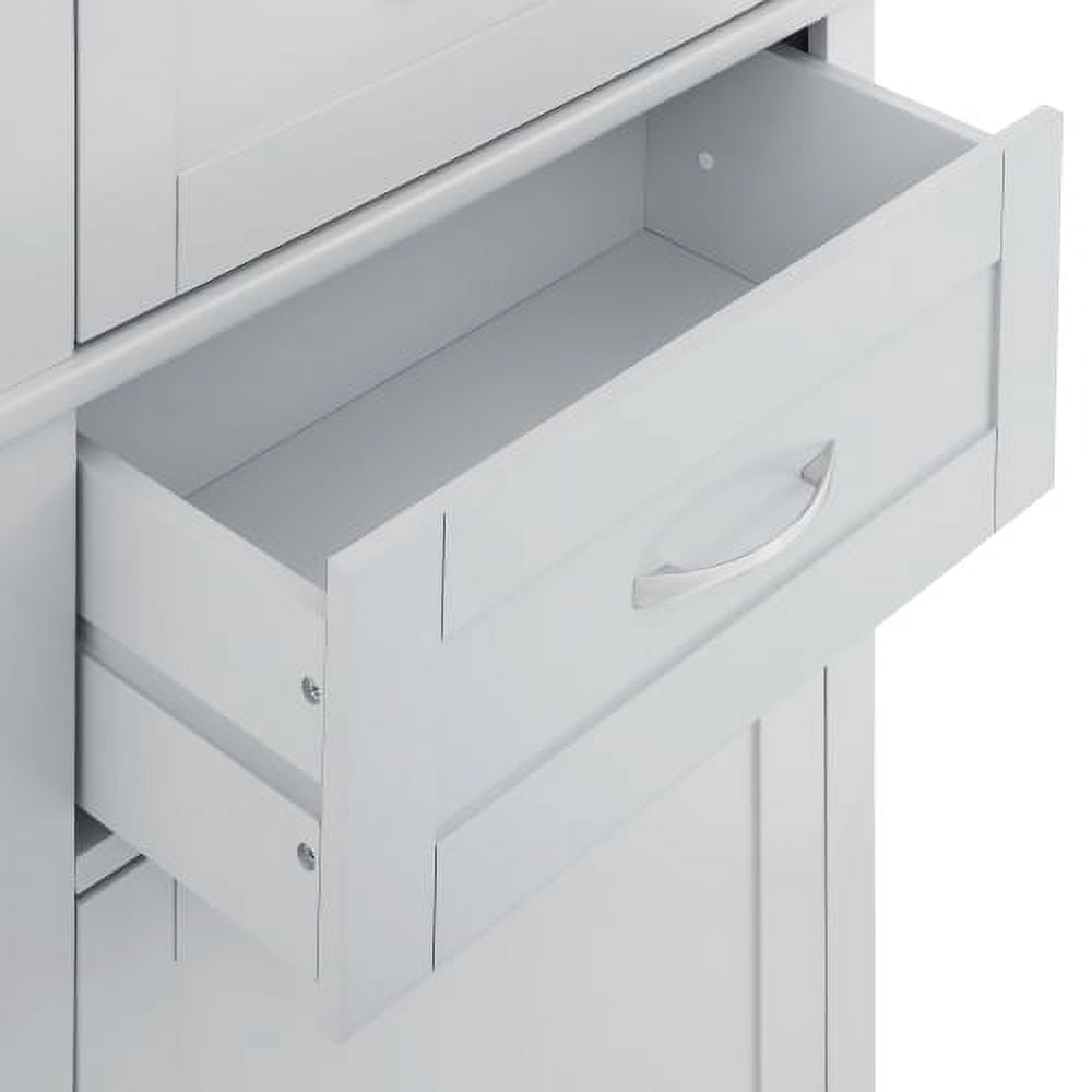 Bathroom Storage Cabinet, Freestanding Cupboard with 1 Door and Open Shelves, Modern Floor Cabinet with 2 Drawers for Home, Office, Black
