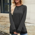 thumbnail image 4 of Lenpel Women's Long Sleeve T Shirts Trendy Fall Crew Neck Side Split Stripped Casual Tops Oversized Tee Shirts, 4 of 7