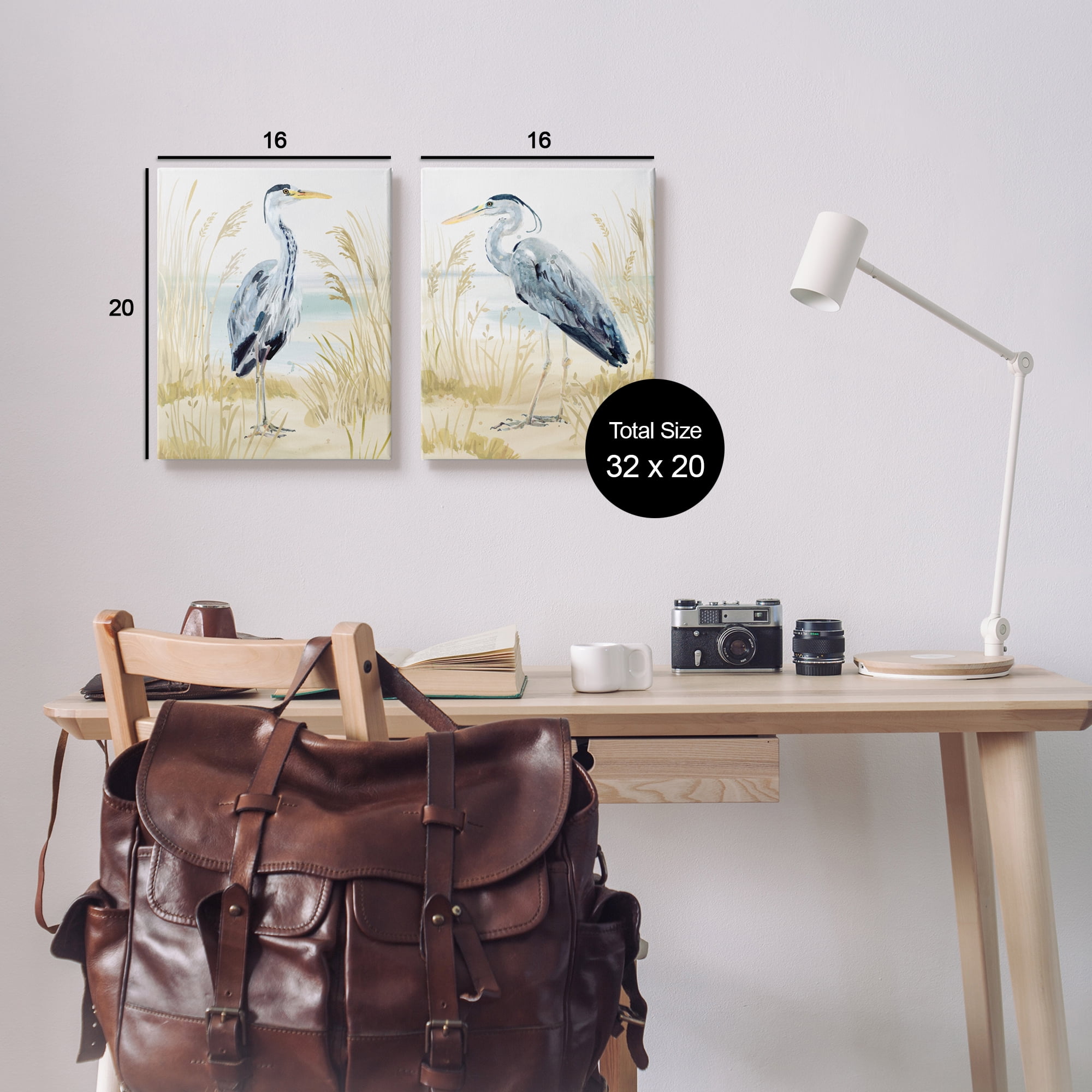 Stupell Industries Heron & Beach Reeds Animals & Insects Painting Gallery Wrapped Canvas Art Print Wall Art, 16 x 20, Set of 2