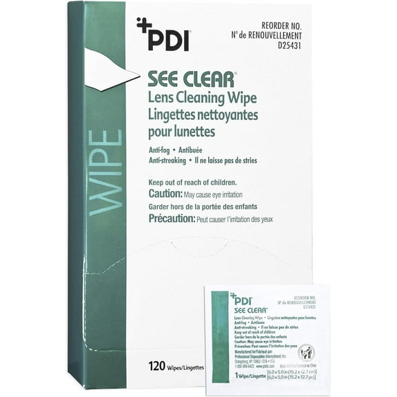 PDI D25431 See Clear Eye Glass Cleaning Wipe 6 in. x 5 in. (Box of 120)