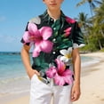 thumbnail image 5 of Xudanell Boys Hawaiian Shirt Kids Tropical Aloha Shirt Button Down Short Sleeve Beach Summer Luau Party Shirt 7-14 (12-13 Years,Hot Pink), 5 of 6