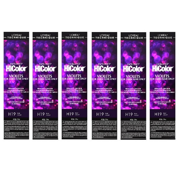 L'Oreal Excellence HiColor H19 True Violet Permanent Hair Tint HC-30651 (6 Pack)
