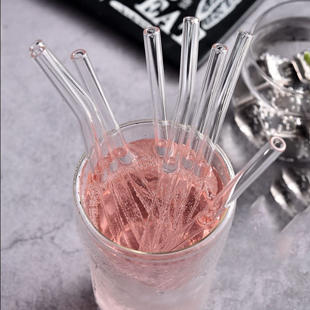 4PCS Reusable Clear Straws Straight Glass Smoothie Milkshakes Drinking  Straw Set