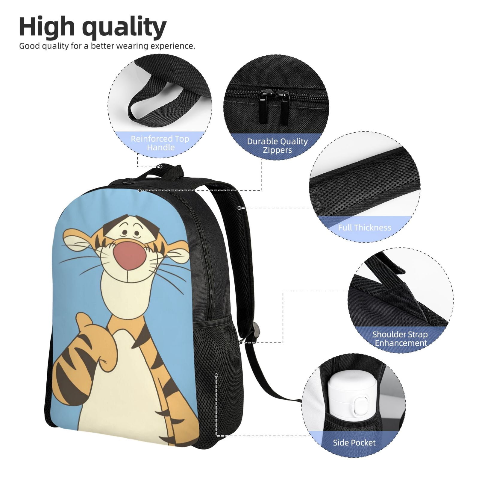 Tigger Cartoon Backpacks Lightweight Large Capacity Unisex Bookbag Anime Laptop Bag for Travel Hiking School