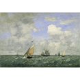 thumbnail image 2 of Eugène Boudin 14x11 Black Ornate Wood Framed Double Matted Museum Art Print Titled: Ships and Sailing Boats Leaving Le Havre (1887), 2 of 5